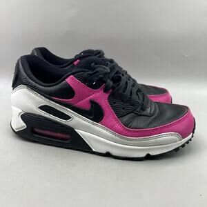 Nike Air Max 90 ID Running Shoes Women Size 8 Black Pink Low Leather Sneakers